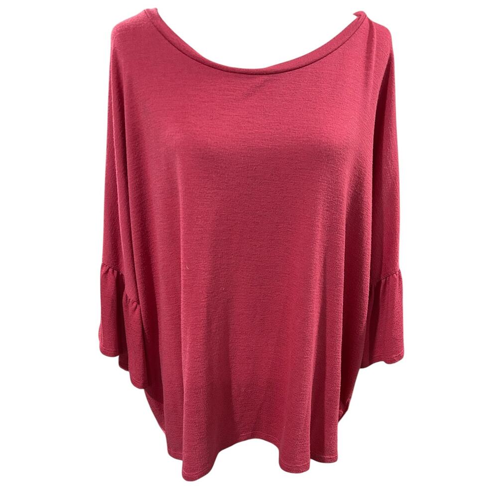 Gap Coral Pink Scoop Neck 3/4 Ruffle Sleeve Lightweight Sweater Size XXL